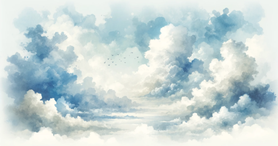 a watercolor clipart of many clouds in the sky, created in a serene and dreamy style.