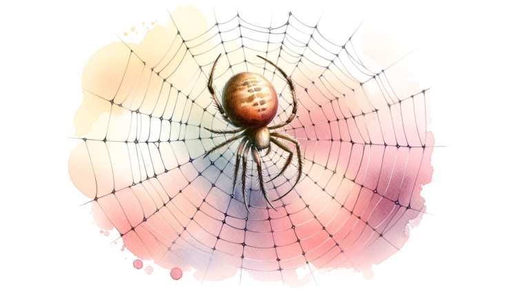 watercolor sublimation clipart of a spider weaving its web