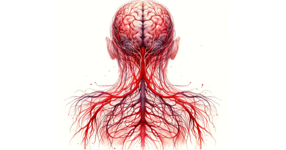 The watercolor subliminal clipart of a human diagram showing all the red nerves connecting to the brain.