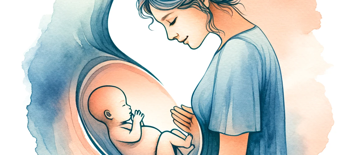 watercolor clipart image of a mother talking to her baby inside her womb, created in a subliminal and artistic style.