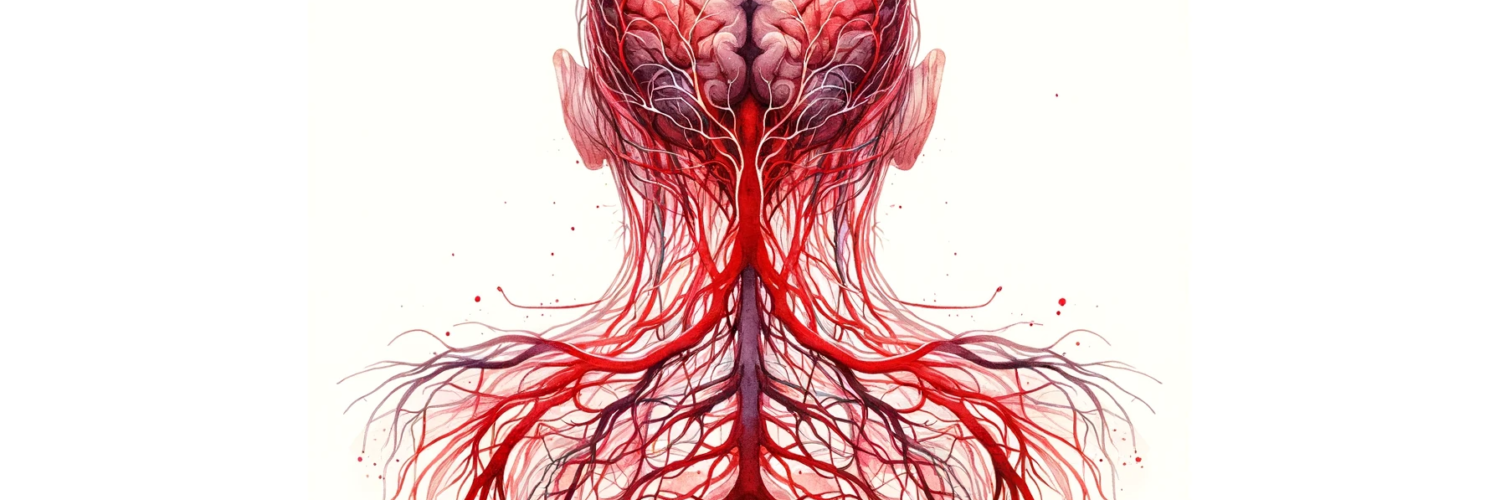 The watercolor subliminal clipart of a human diagram showing all the red nerves connecting to the brain.